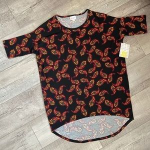 Lularoe XXS Irma Tunic Black Background Colorful Geometric Pattern‎ Top NWT